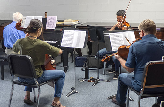 people playing a piano quartet